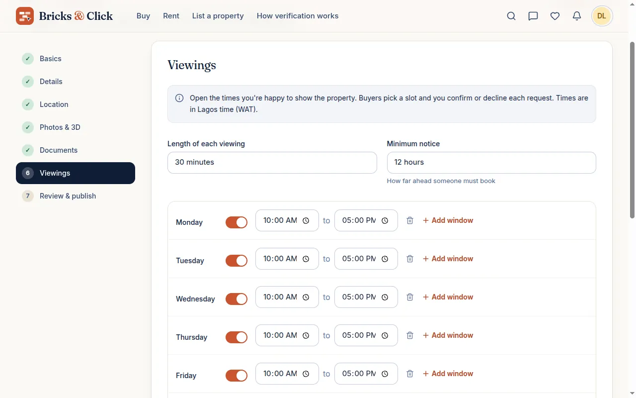 Step 6: weekly availability